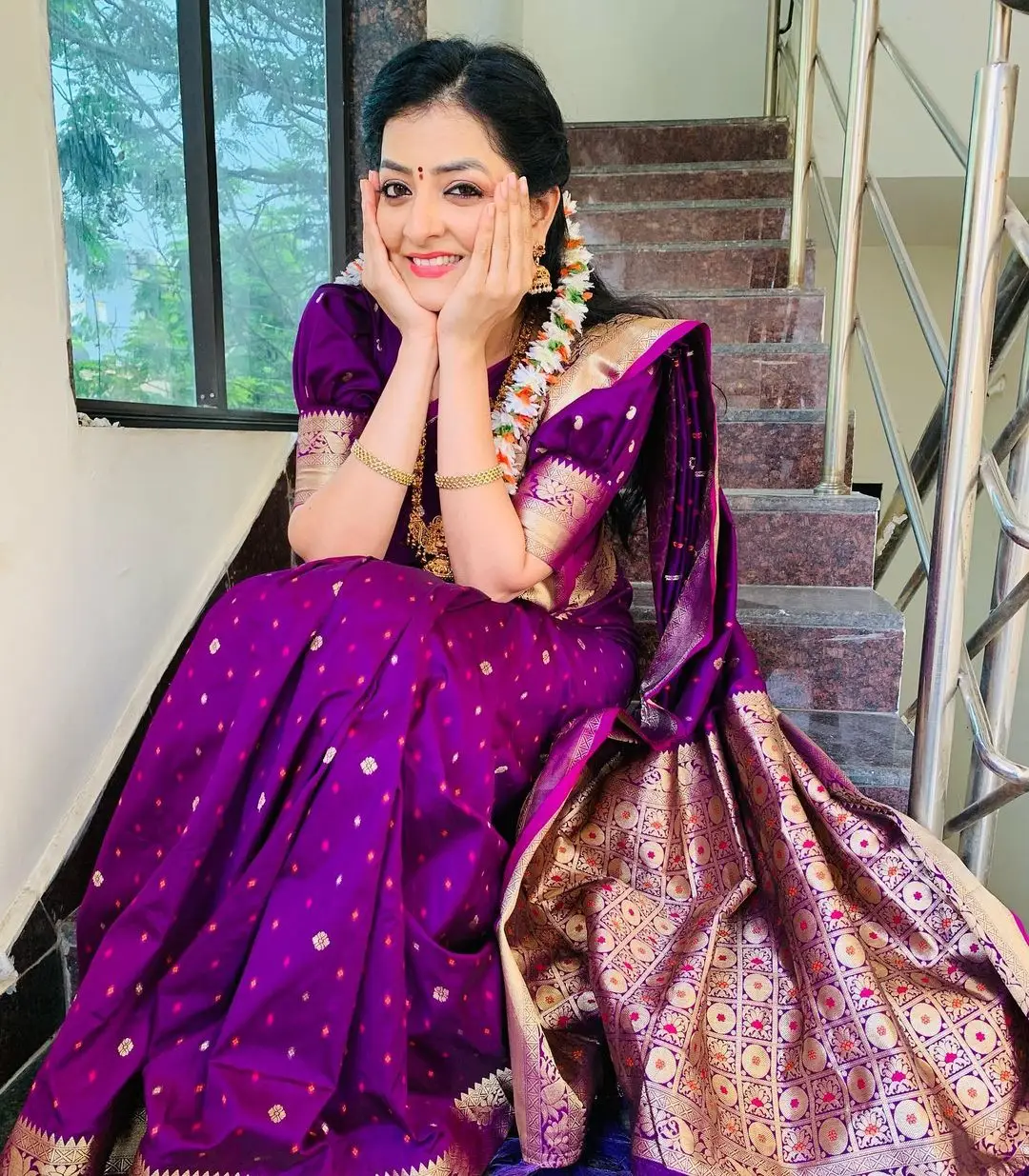 ETV Abhiruchi Madhuri Kandavalli In Violet Saree Blouse